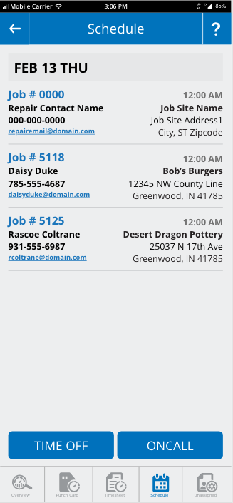 Equipment Manager Mobile App Time Manager Timesheet Screen