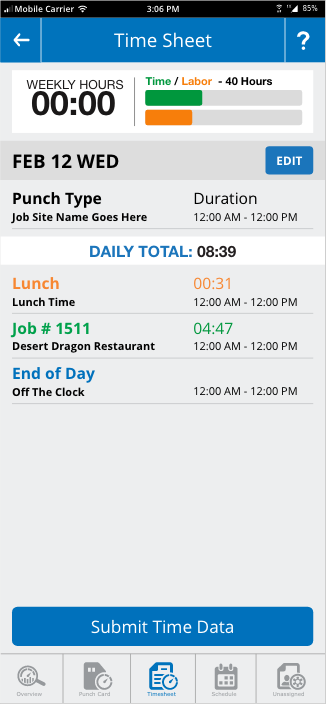 Equipment Manager Mobile App Time Manager Timesheet Screen