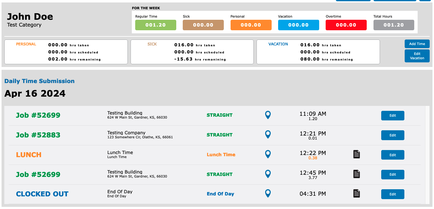 Time Manager Website Example