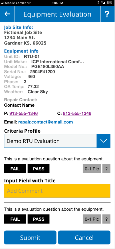 Work Order - Equipment Evaluations