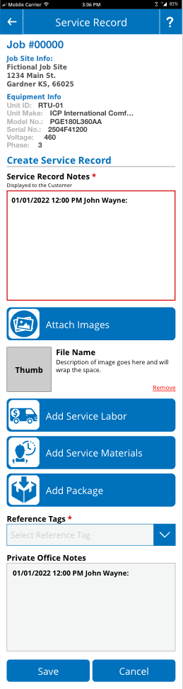 Work Order - Equipment List - Service Record
