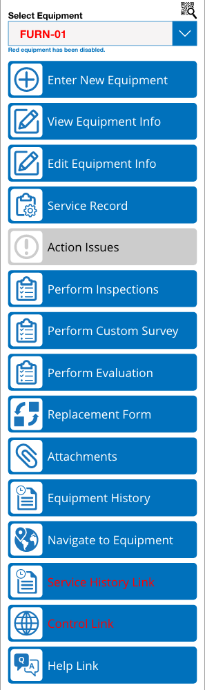 Work Order - Equipment List Buttons